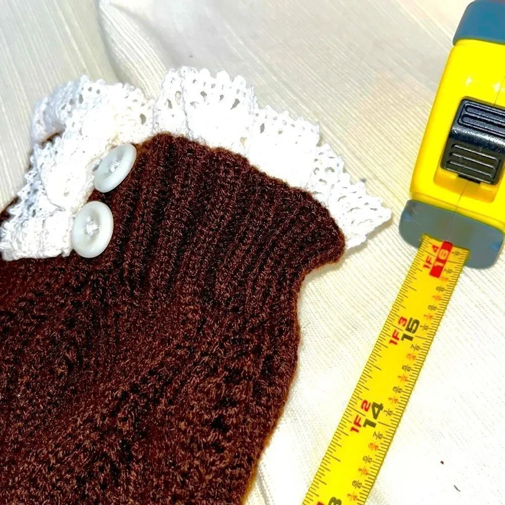 Boot Socks Brown and Cream Cozy Soft & Warm with Ruffle & Button Detail